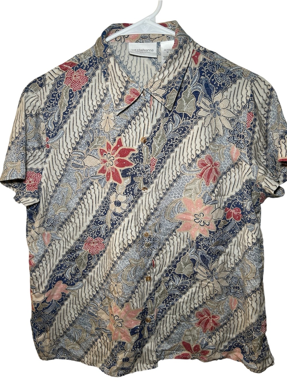 Liz Claiborne Womens Petite Medium Floral Button-Down Shirt Island Vacation Cuis